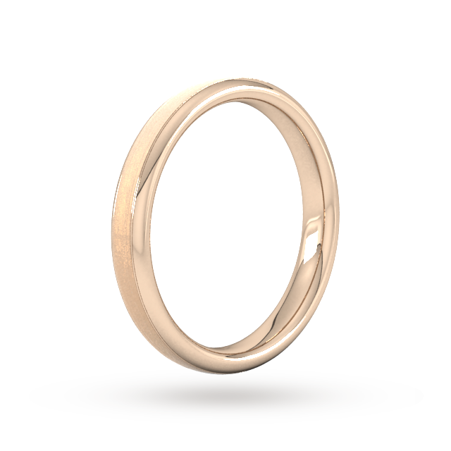 Goldsmiths 3mm Flat Court Heavy Matt Centre With Grooves Wedding Ring In 9 Carat Rose Gold