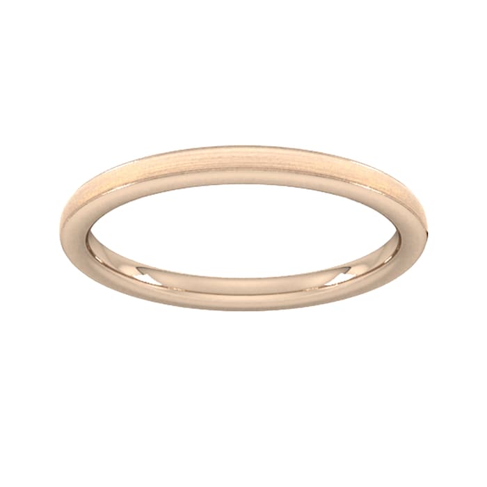 Goldsmiths 2mm Flat Court Heavy Matt Centre With Grooves Wedding Ring In 18 Carat Rose Gold