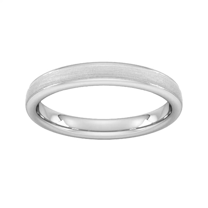 Goldsmiths 3mm Traditional Court Standard Matt Centre With Grooves Wedding Ring In 18 Carat White Gold