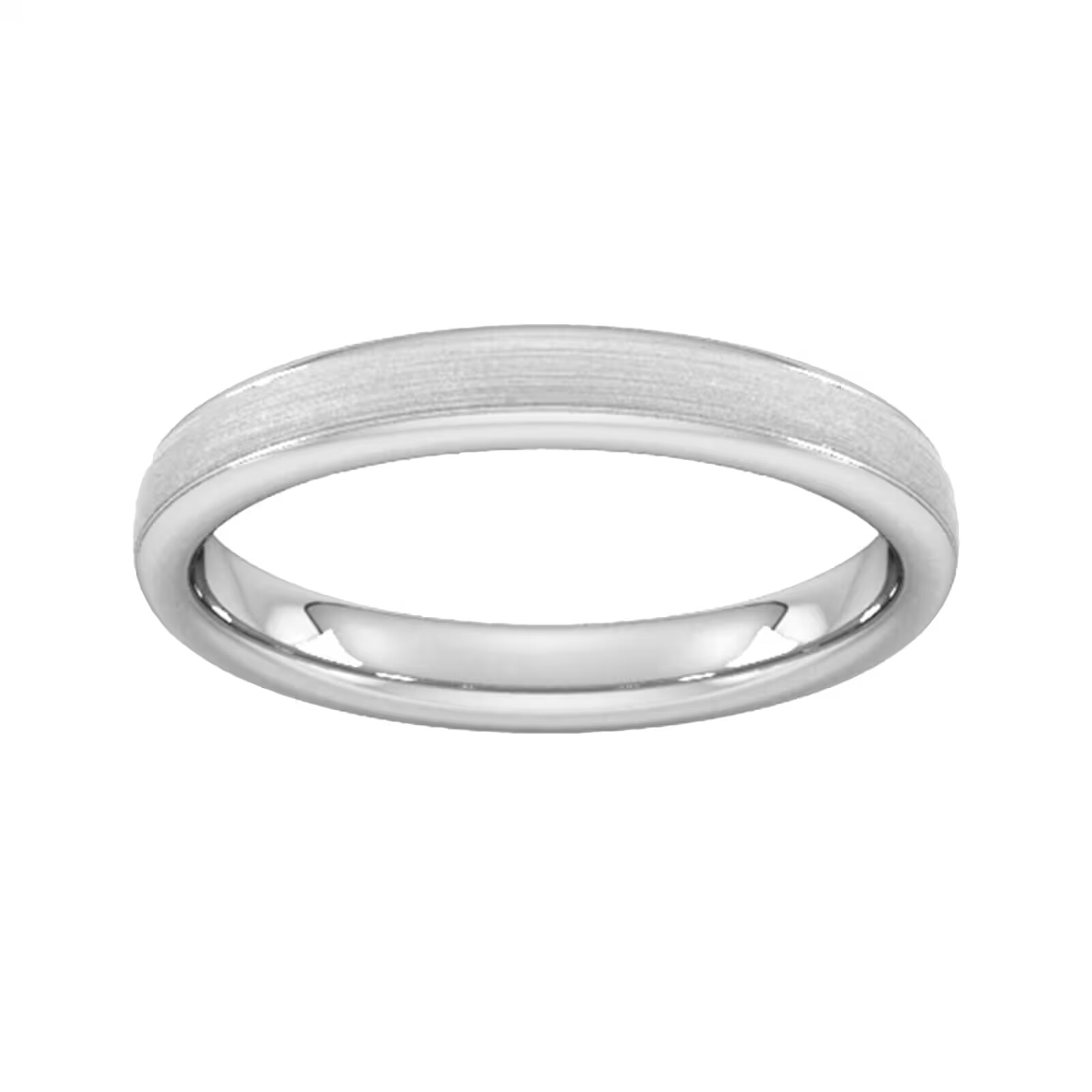 Goldsmiths 3mm Traditional Court Standard Matt Centre With Grooves Wedding Ring In 18 Carat White Gold