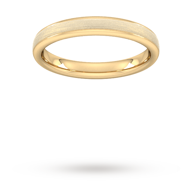 Goldsmiths 3mm D Shape Standard Matt Centre With Grooves Wedding Ring In 9 Carat Yellow Gold - Ring Size O
