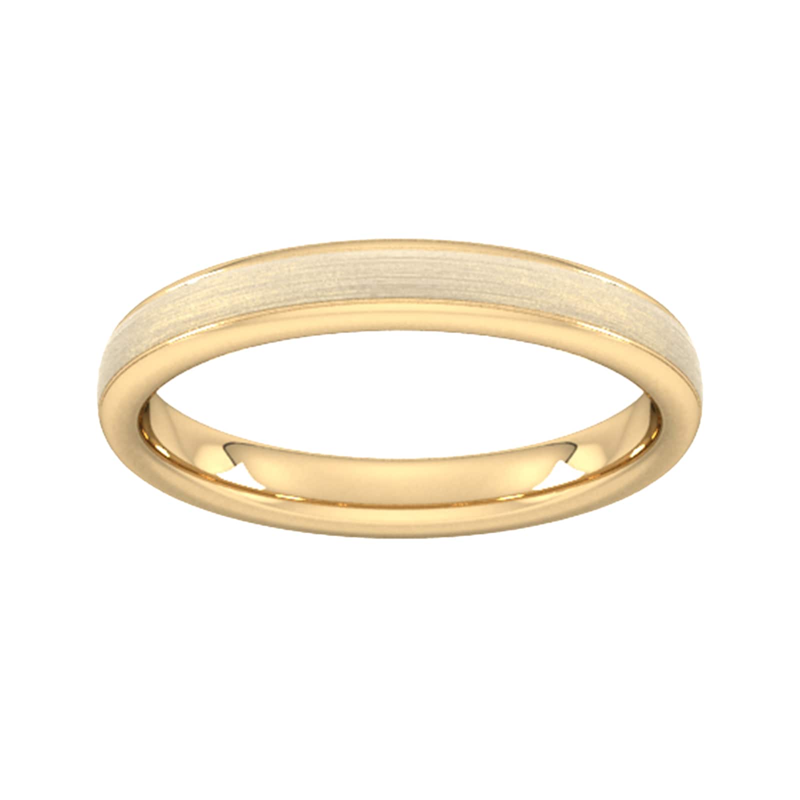 Goldsmiths 3mm D Shape Heavy Matt Centre With Grooves Wedding Ring In 9 Carat Yellow Gold - Ring Size O Goldsmiths 3mm D Shape Heavy Matt Centre With Grooves Wedding Ring In 9 Carat Yellow Gold - Ring Size O