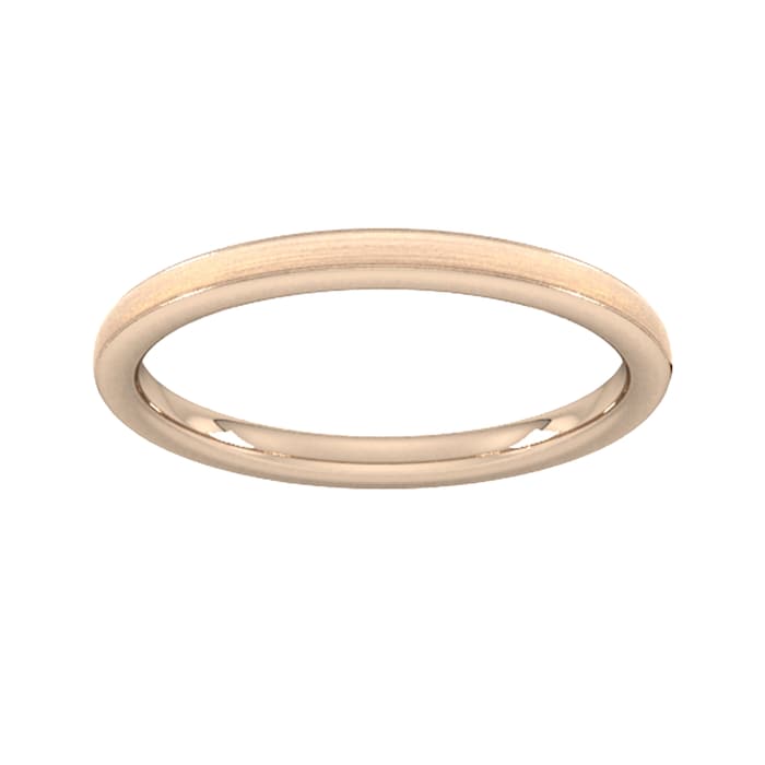 Goldsmiths 2mm D Shape Standard Matt Centre With Grooves Wedding Ring In 9 Carat Rose Gold