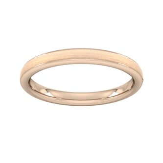 Goldsmiths 2.5mm D Shape Standard Matt Centre With Grooves Wedding Ring In 9 Carat Rose Gold