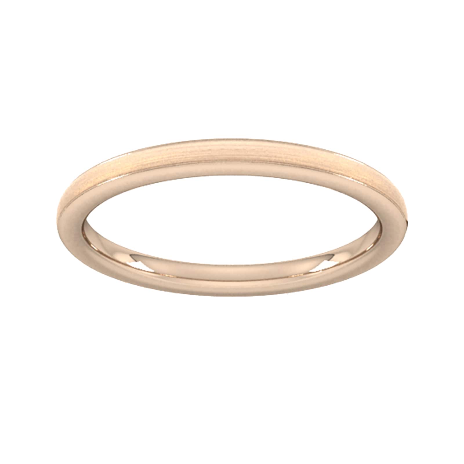 2mm D Shape Heavy Matt Centre With Grooves Wedding Ring In 9 Carat Rose Gold - Ring Size V