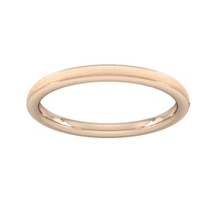 Goldsmiths 2mm D Shape Heavy Matt Centre With Grooves Wedding Ring In 9 Carat Rose Gold