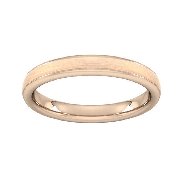 Goldsmiths 3mm D Shape Heavy Matt Centre With Grooves Wedding Ring In 9 Carat Rose Gold - Ring Size R
