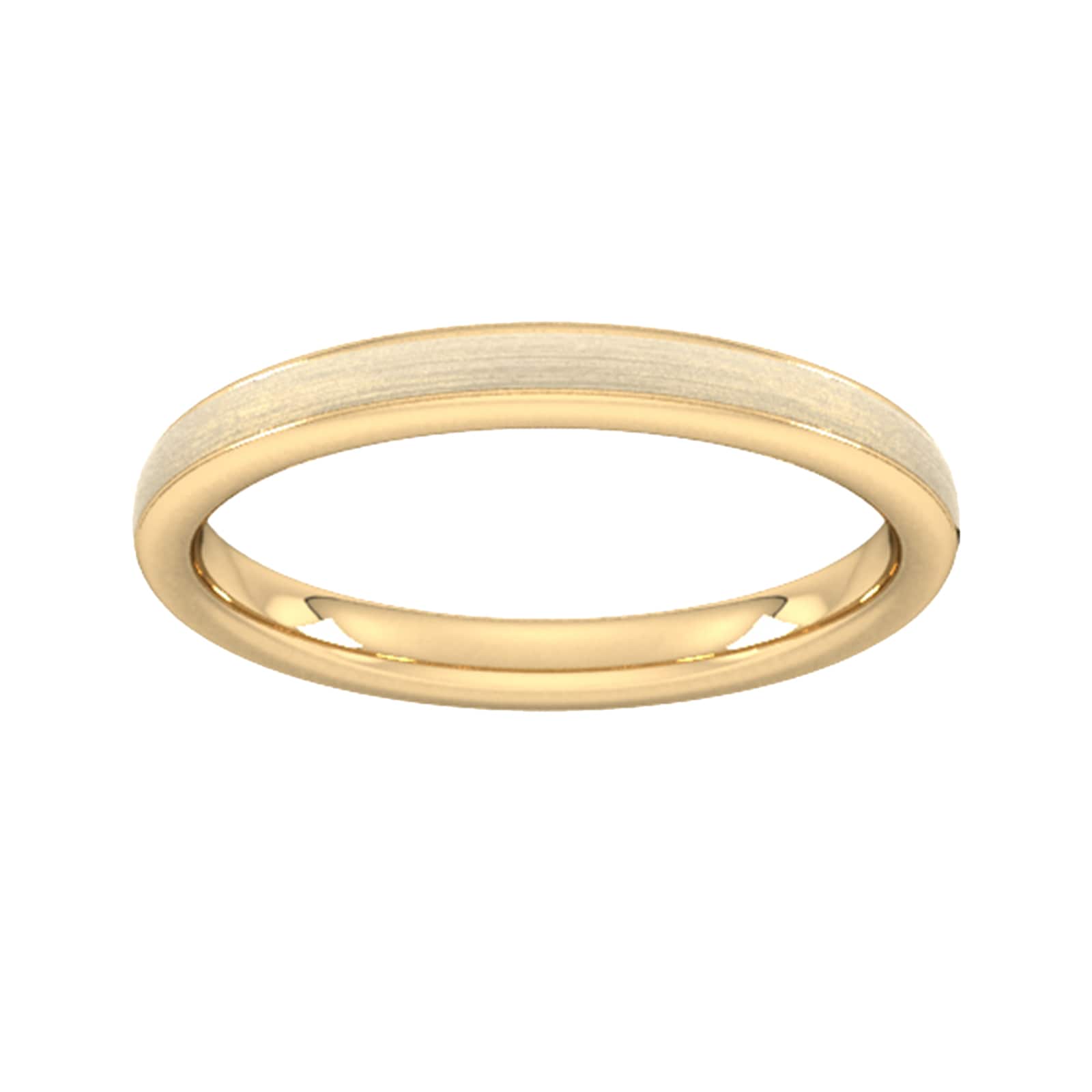 2.5Mm D Shape Standard Matt Centre With Grooves Wedding Ring In 18 Carat Yellow Gold - Ring Size H