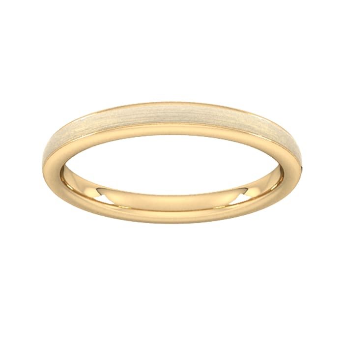 Goldsmiths 2.5mm D Shape Heavy Matt Centre With Grooves Wedding Ring In 18 Carat Yellow Gold
