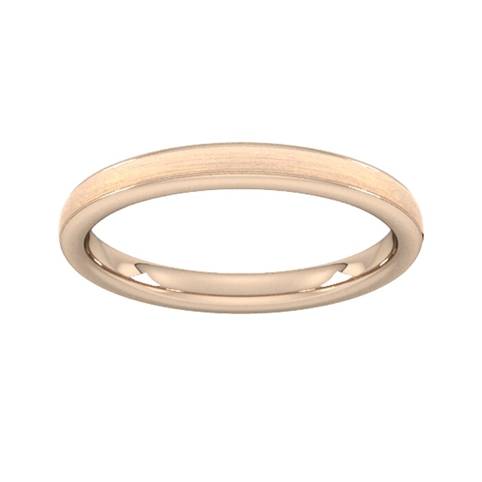 Goldsmiths 2.5mm D Shape Standard Matt Centre With Grooves Wedding Ring In 18 Carat Rose Gold