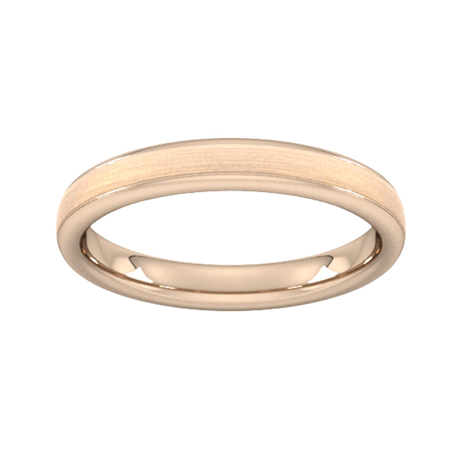Goldsmiths 3mm D Shape Standard Matt Centre With Grooves Wedding Ring In 18 Carat Rose Gold