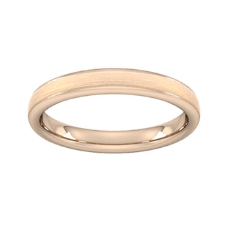 Goldsmiths 3mm D Shape Standard Matt Centre With Grooves Wedding Ring In 18 Carat Rose Gold