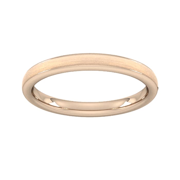 Goldsmiths 2.5mm D Shape Heavy Matt Centre With Grooves Wedding Ring In 18 Carat Rose Gold - Ring Size N