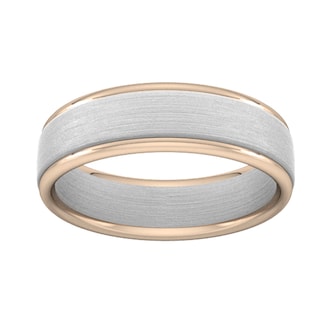 Goldsmiths 6mm Wedding Ring In 18 Carat White & Rose Gold Goldsmiths 6mm Wedding Ring In 18 Carat White & Rose Gold