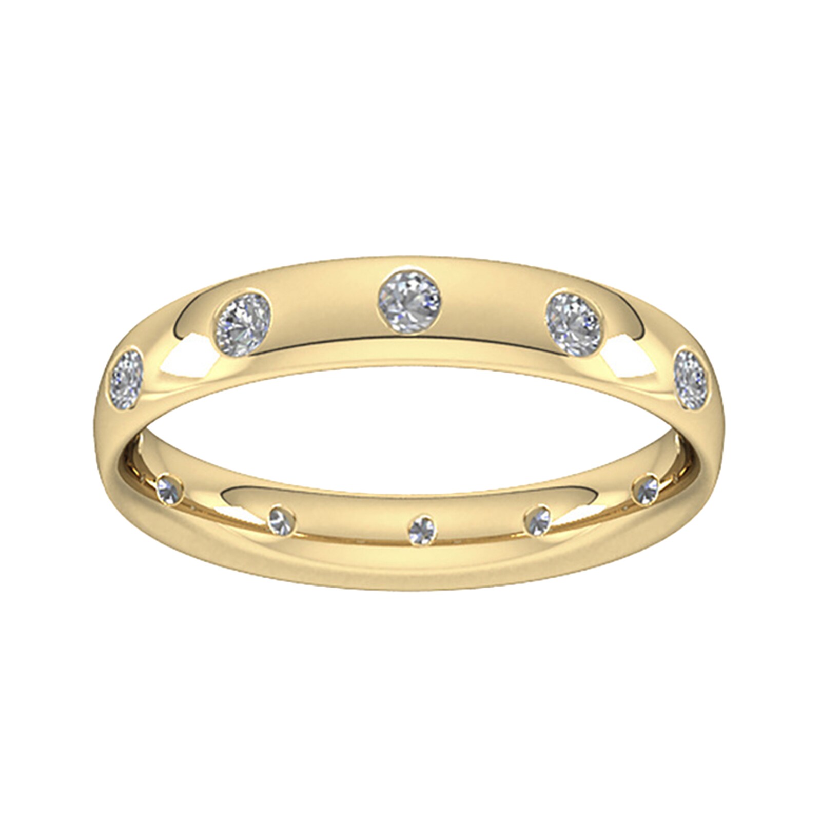 Goldsmiths 3mm 0.33 Carat Total Weight Twelve Stone Brilliant Cut Rub Over Diamond Set Wedding Ring In 9 Carat Yellow Gold Goldsmiths 3mm 0.33 Carat Total Weight Twelve Stone Brilliant Cut Rub Over Diamond Set Wedding Ring In 9 Carat Yellow Gold