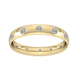 Goldsmiths 3mm 0.33 Carat Total Weight Twelve Stone Brilliant Cut Rub Over Diamond Set Wedding Ring In 9 Carat Yellow Gold - Ring Size J