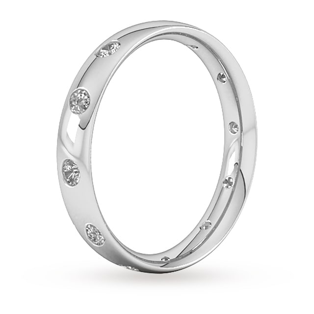 Goldsmiths 3mm 0.33 Carat Total Weight Twelve Stone Brilliant Cut Rub Over Diamond Set Wedding Ring In 18 Carat White Gold - Ring Size K