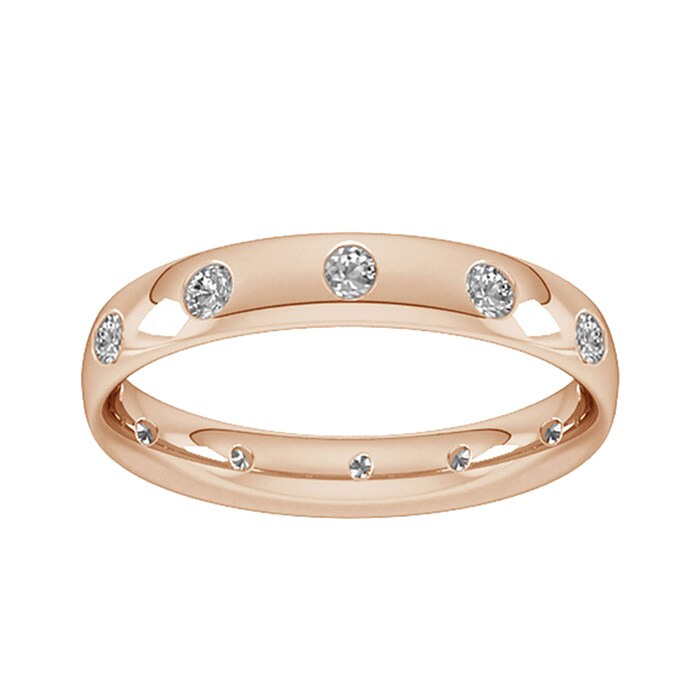 Goldsmiths 3mm 0.33 Carat Total Weight Twelve Stone Brilliant Cut Rub Over Diamond Set Wedding Ring In 9 Carat Rose Gold - Ring Size O