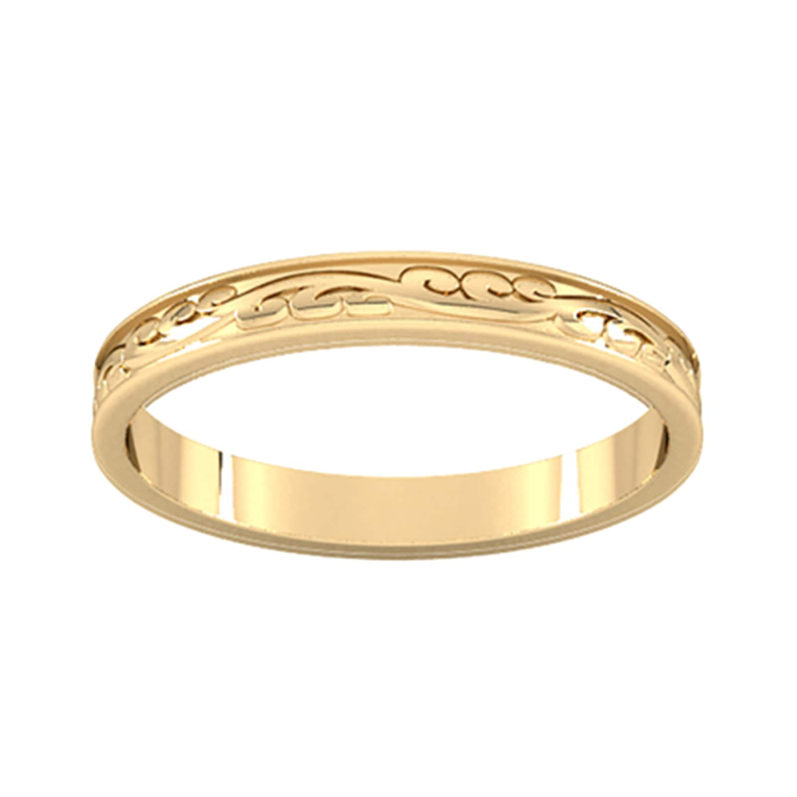 2.5mm Hand Engraved Wedding Ring In 9 Carat Yellow Gold - Ring Size O