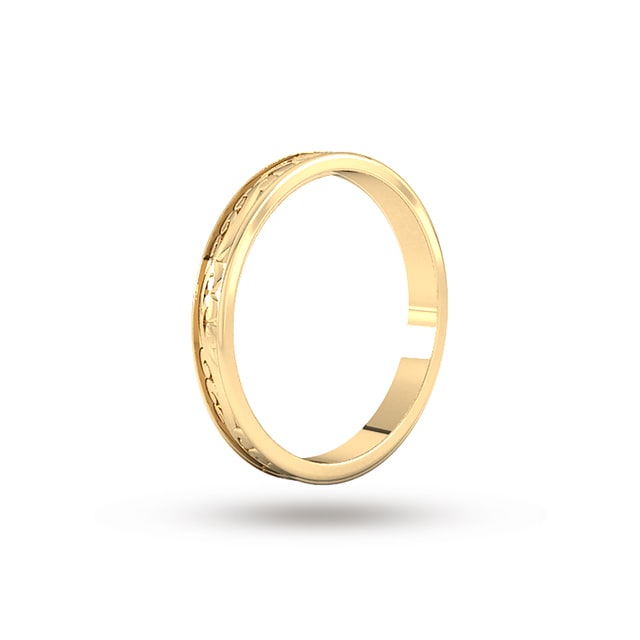 Goldsmiths 2.5mm Hand Engraved Wedding Ring In 9 Carat Yellow Gold - Ring Size L