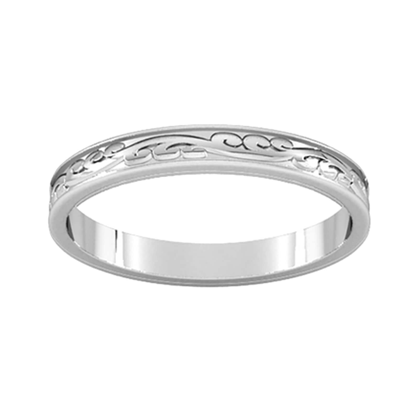 2.5mm Hand Engraved Wedding Ring In 9 Carat White Gold - Ring Size I