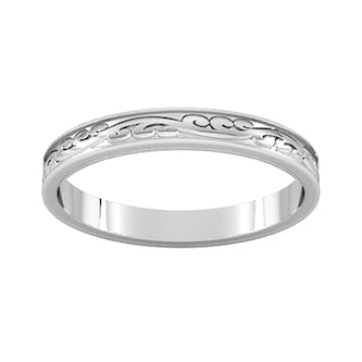 Goldsmiths 2.5mm Hand Engraved Wedding Ring In 9 Carat White Gold