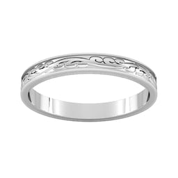 08305353 - 2.5mm Hand Engraved Wedding Ring In 9 Carat White Gold