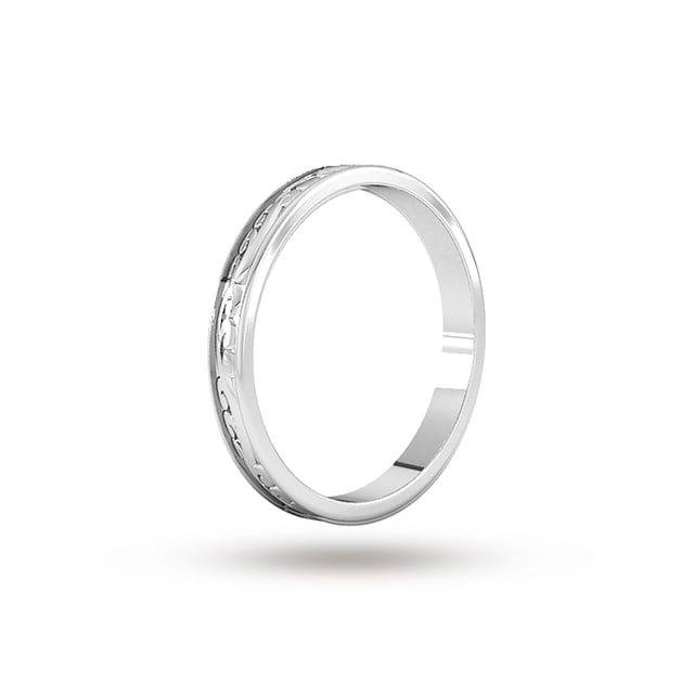 Goldsmiths 2.5mm Hand Engraved Wedding Ring In 9 Carat White Gold - Ring Size J