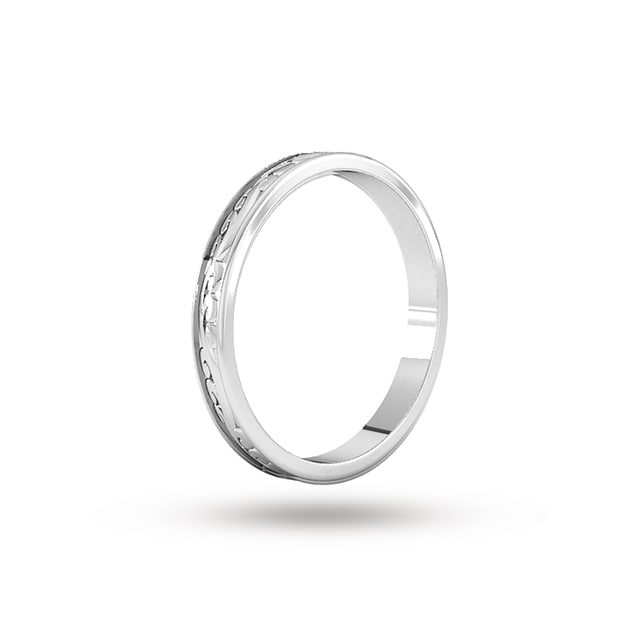 Goldsmiths 2.5mm Hand Engraved Wedding Ring In 9 Carat White Gold - Ring Size M