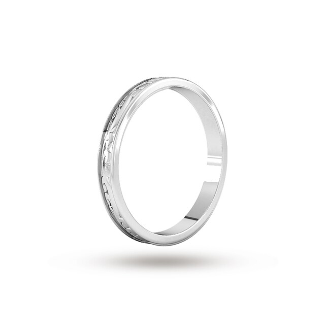 Goldsmiths 2.5mm Hand Engraved Wedding Ring In 18 Carat White Gold Goldsmiths 2.5mm Hand Engraved Wedding Ring In 18 Carat White Gold