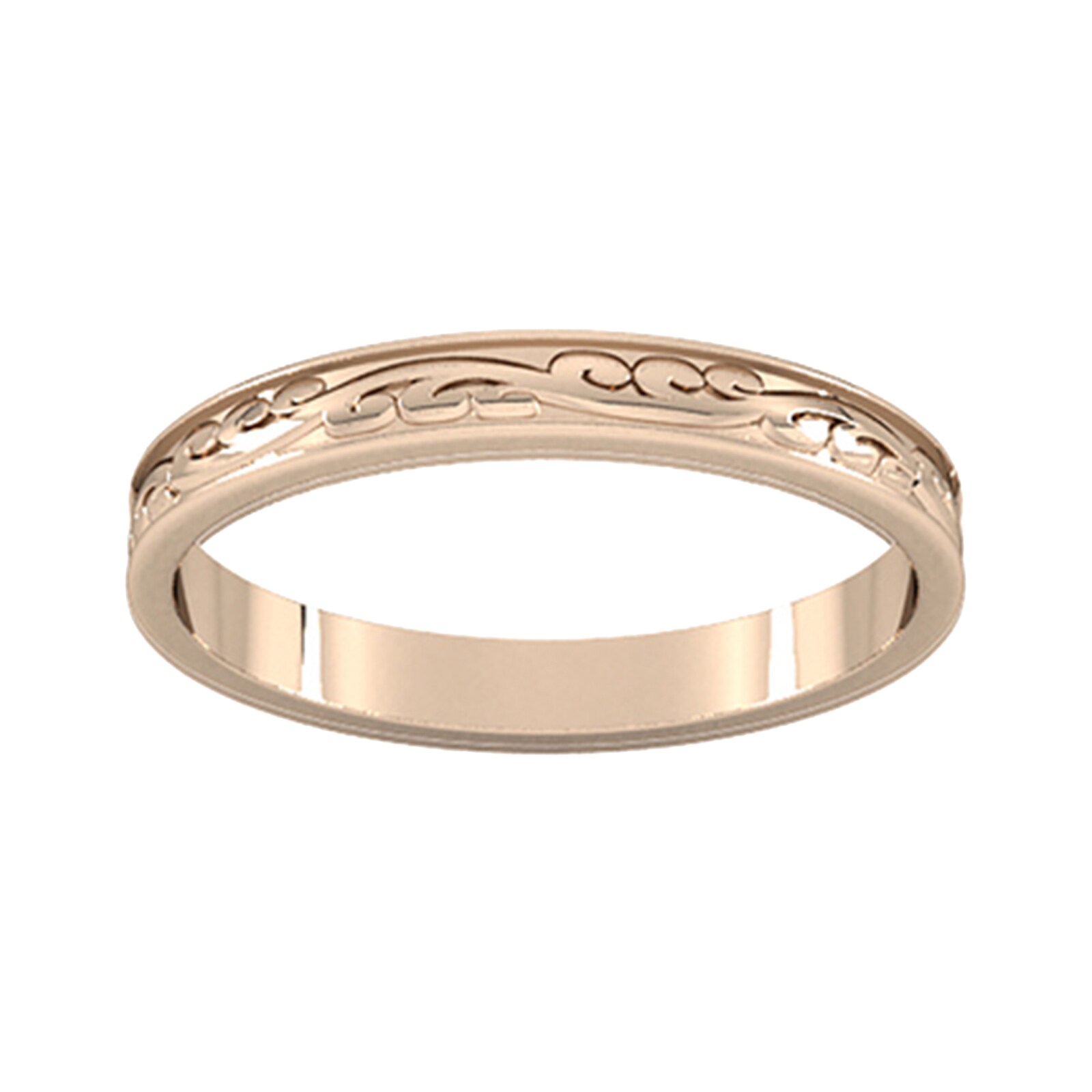 2.5mm Hand Engraved Wedding Ring In 9 Carat Rose Gold - Ring Size V