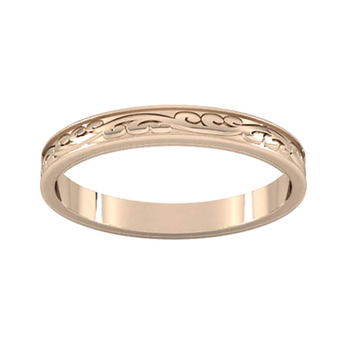 Goldsmiths 2.5mm Hand Engraved Wedding Ring In 9 Carat Rose Gold - Ring Size K