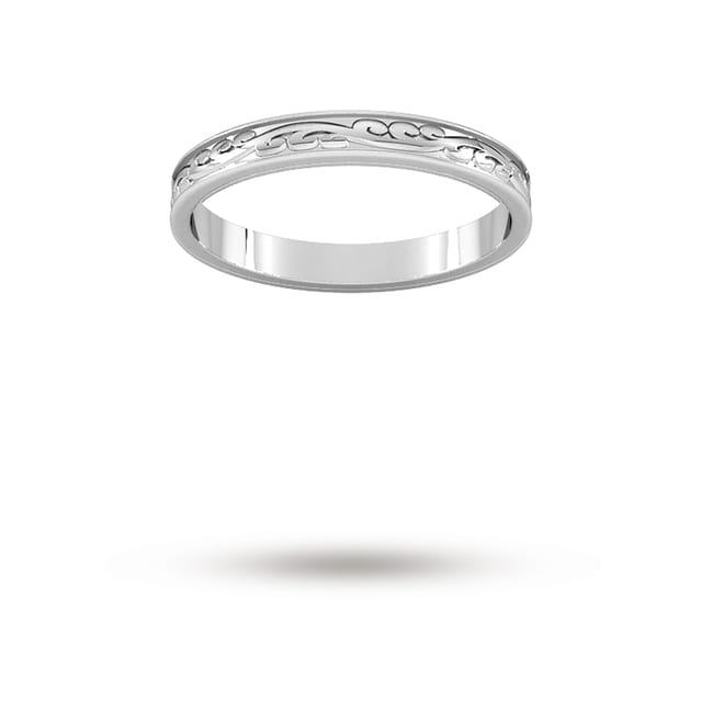 Goldsmiths 2.5mm Hand Engraved Wedding Ring In Platinum - Ring Size L