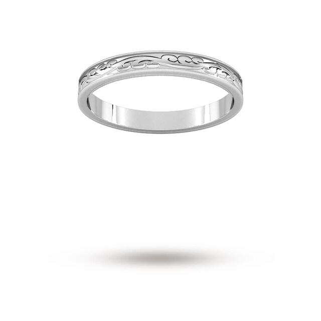Goldsmiths 2.5mm Hand Engraved Wedding Ring In Platinum Goldsmiths 2.5mm Hand Engraved Wedding Ring In Platinum