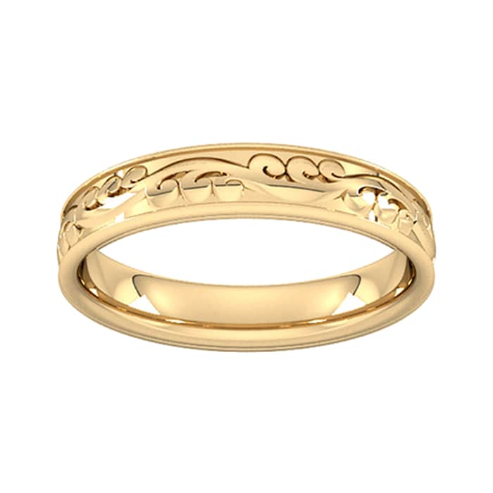 Goldsmiths 4mm Hand Engraved Wedding Ring In 9 Carat Yellow Gold - Ring Size Q