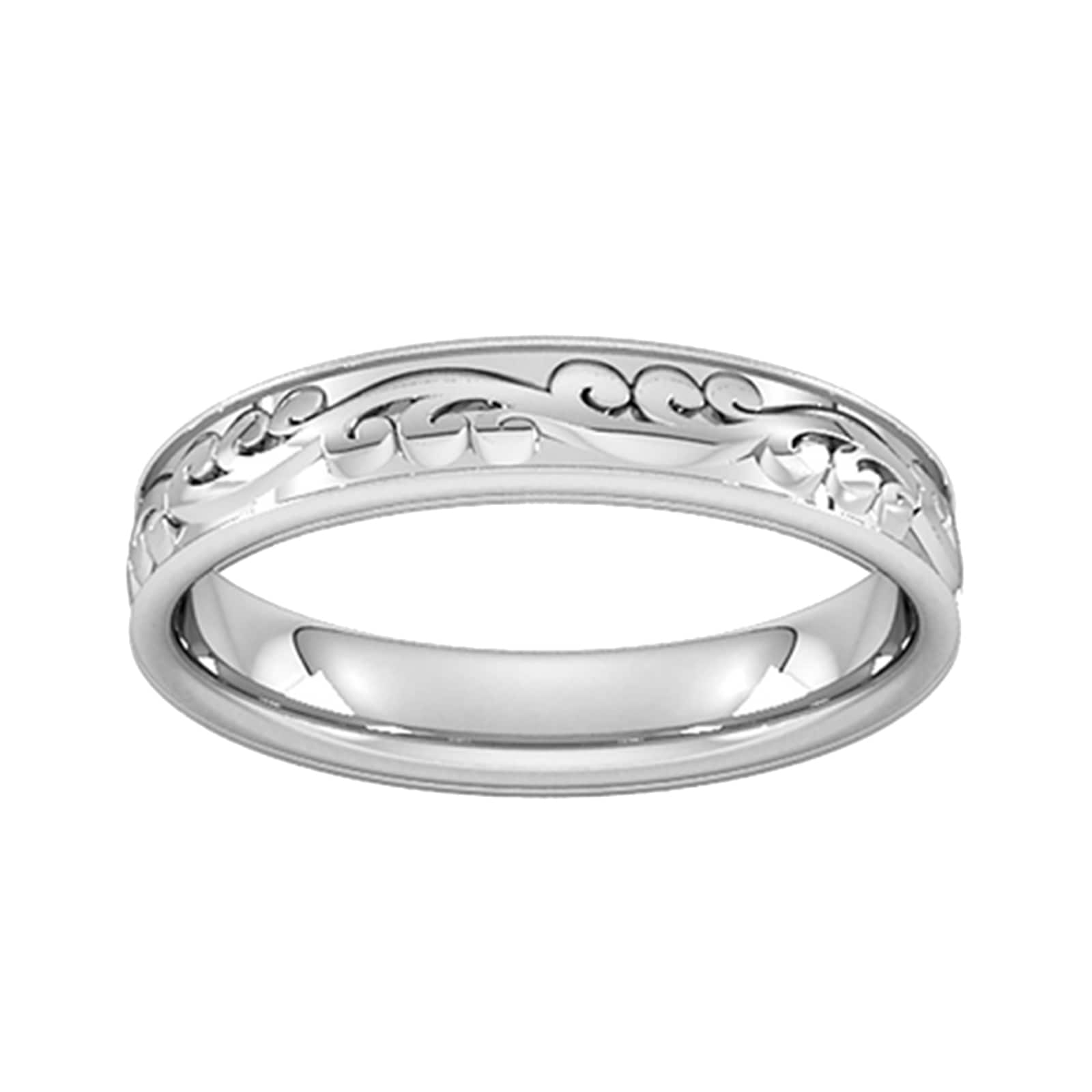 4mm Hand Engraved Wedding Ring In 9 Carat White Gold - Ring Size 