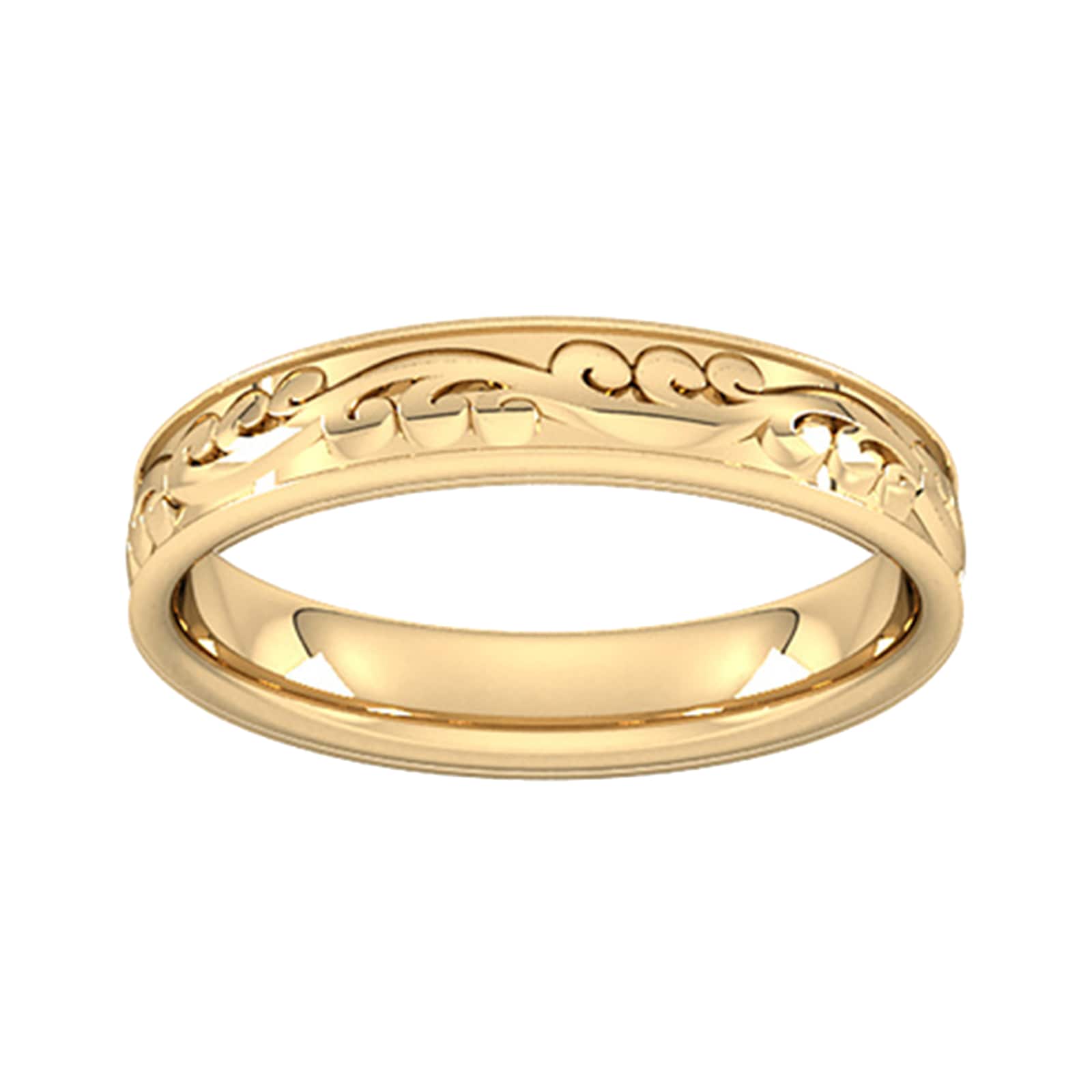 4mm Hand Engraved Wedding Ring In 18 Carat Yellow Gold - Ring Size R