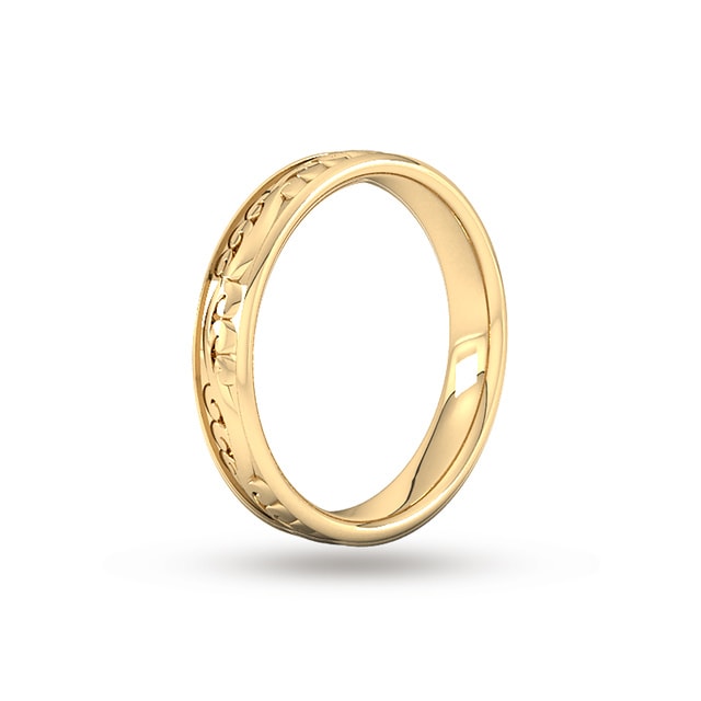 Goldsmiths 4mm Hand Engraved Wedding Ring In 18 Carat Yellow Gold - Ring Size P