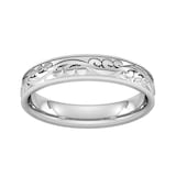 Goldsmiths 4mm Hand Engraved Wedding Ring In 18 Carat White Gold - Ring Size P