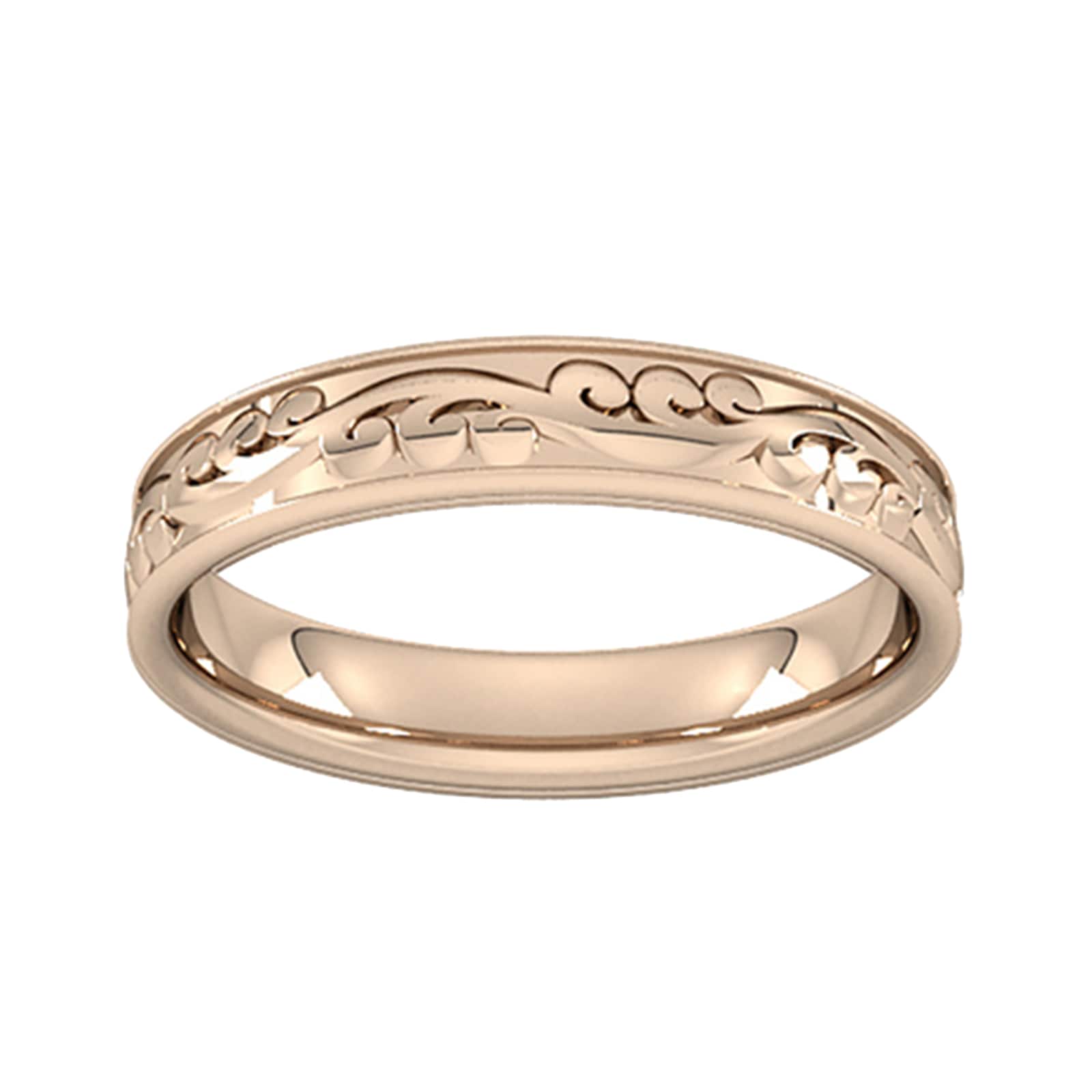 4mm Hand Engraved Wedding Ring In 9 Carat Rose Gold - Ring Size V