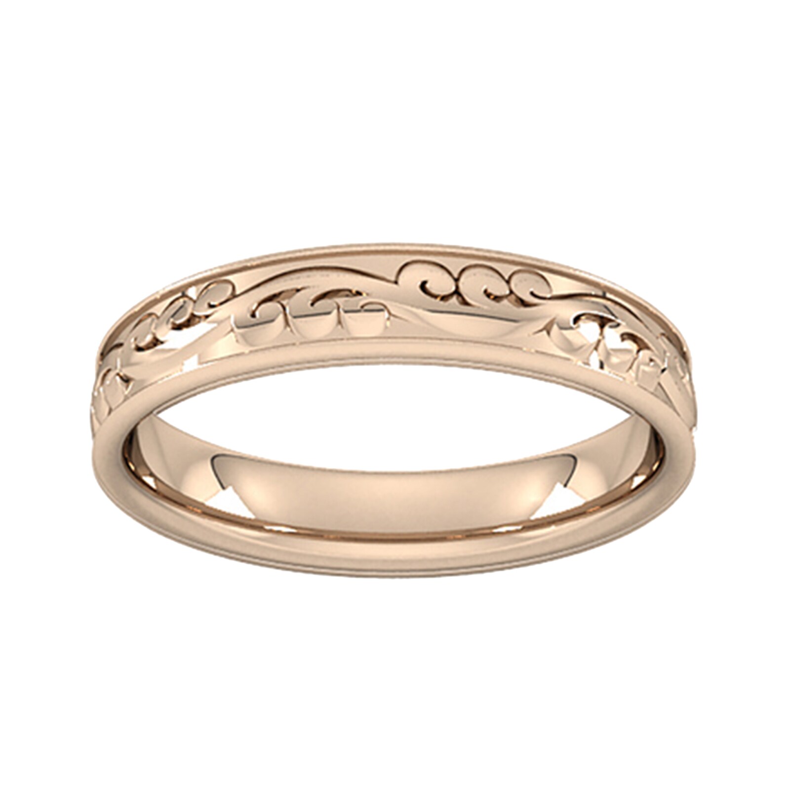 4mm Hand Engraved Wedding Ring In 18 Carat Rose Gold - Ring Size W