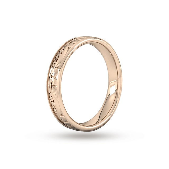 Goldsmiths 4mm Hand Engraved Wedding Ring In 18 Carat Rose Gold - Ring Size R