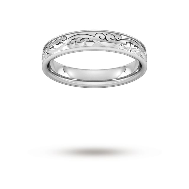 Goldsmiths 4mm Hand Engraved Wedding Ring In Platinum