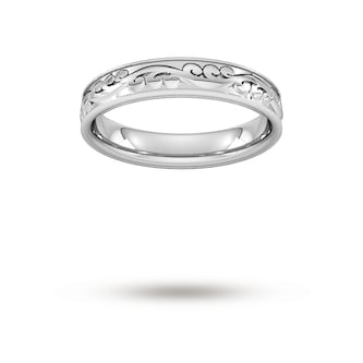 Goldsmiths 4mm Hand Engraved Wedding Ring In Platinum Goldsmiths 4mm Hand Engraved Wedding Ring In Platinum
