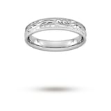 Goldsmiths 4mm Hand Engraved Wedding Ring In Platinum - Ring Size T