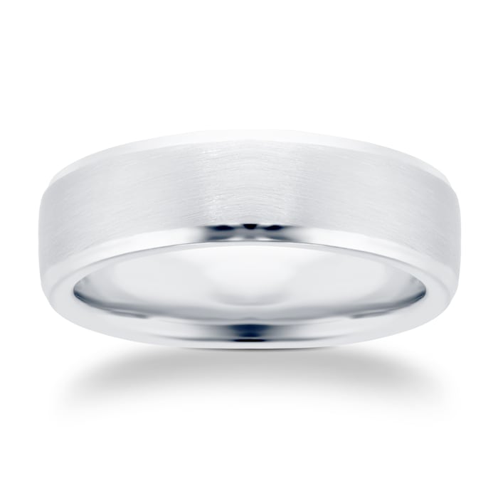 Goldsmiths Palladium 6mm Brushed with Chamfered Edges Wedding Ring - Ring Size R