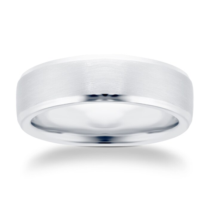 Goldsmiths Palladium 6mm Brushed with Chamfered Edges Wedding Ring - Ring Size R