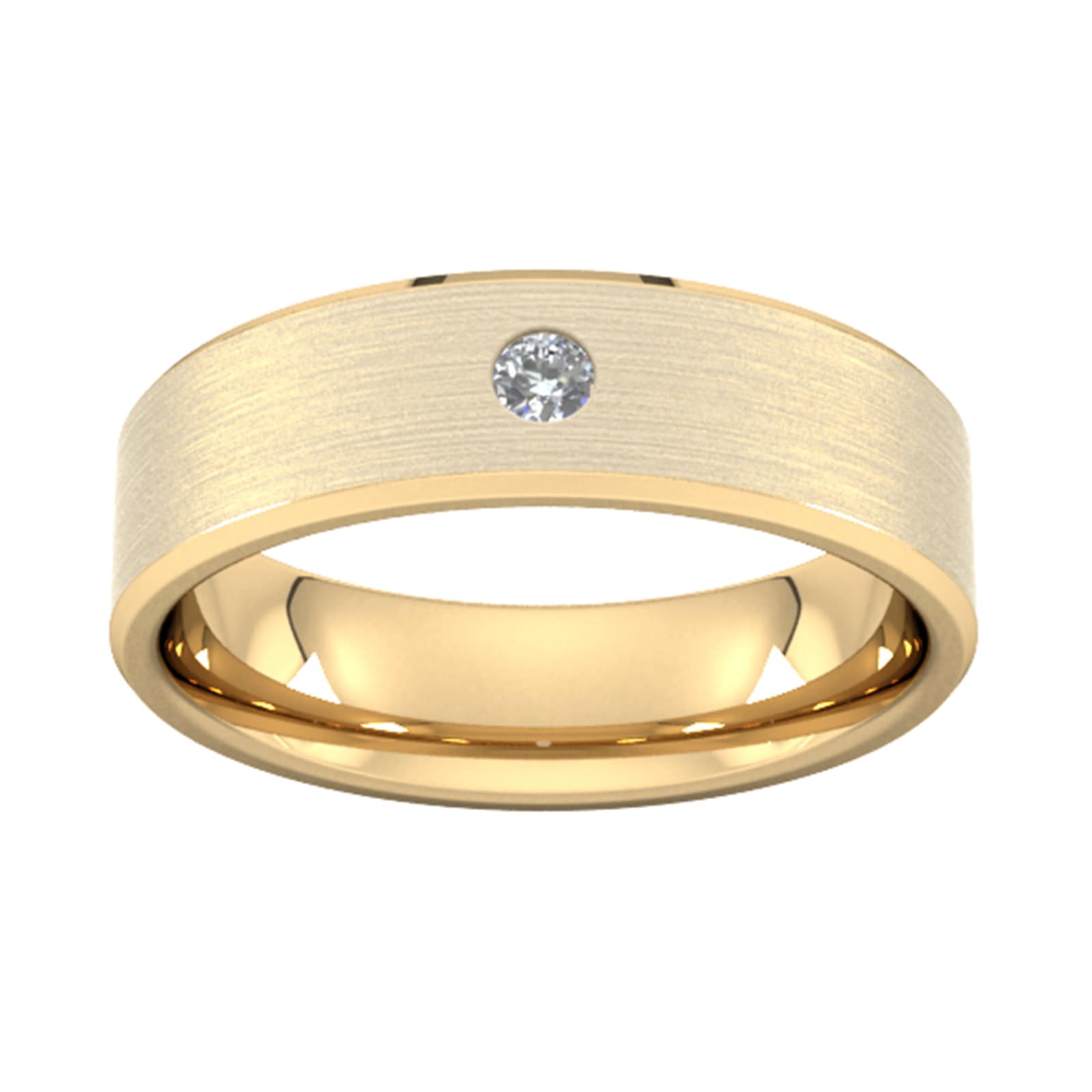 6mm Brilliant Cut Diamond Set Chamfered Edge Wedding Ring In 9 Carat Yellow Gold - Ring Size K