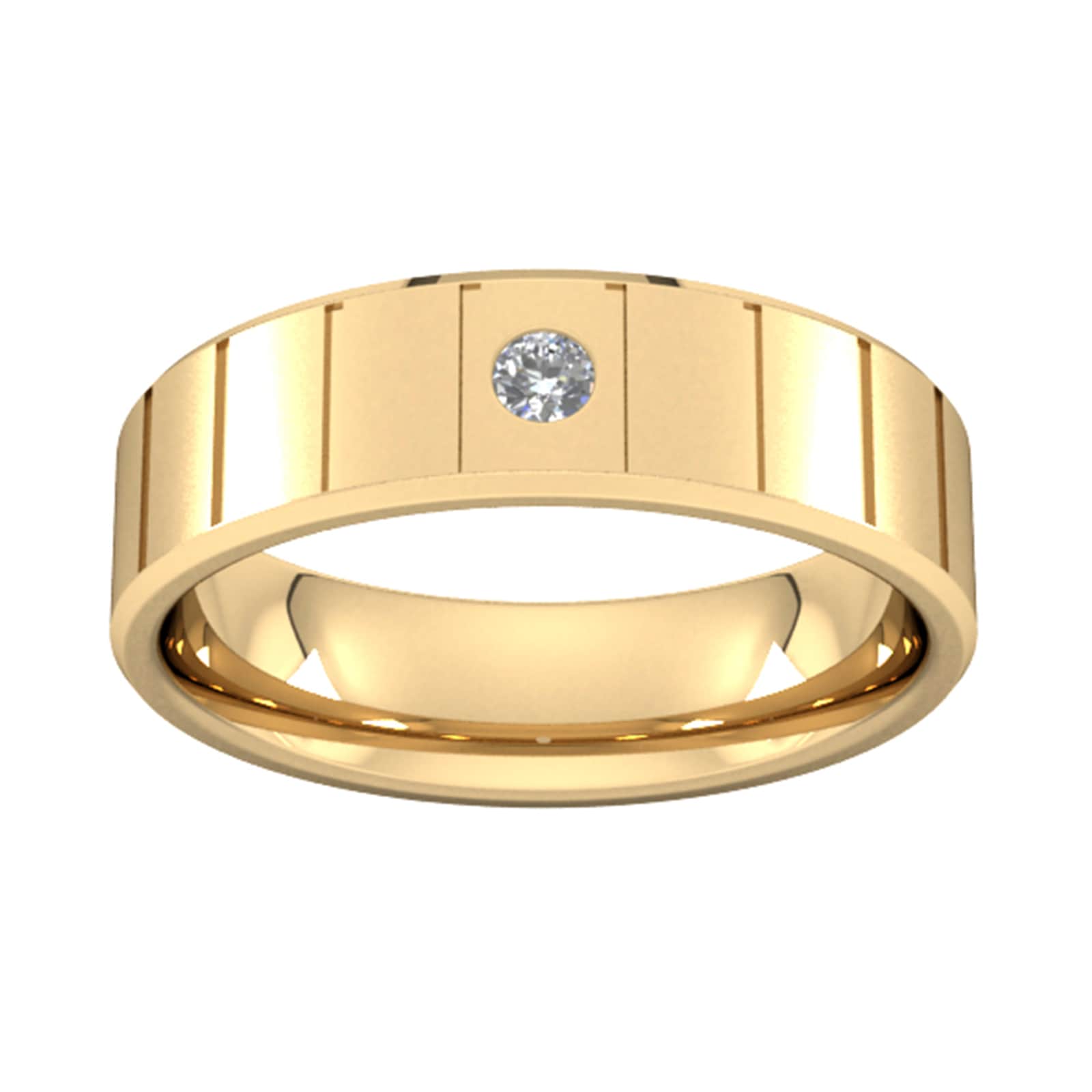 6mm Brilliant Cut Diamond Set With Vertical Lines Wedding Ring In 9 Carat Yellow Gold - Ring Size M