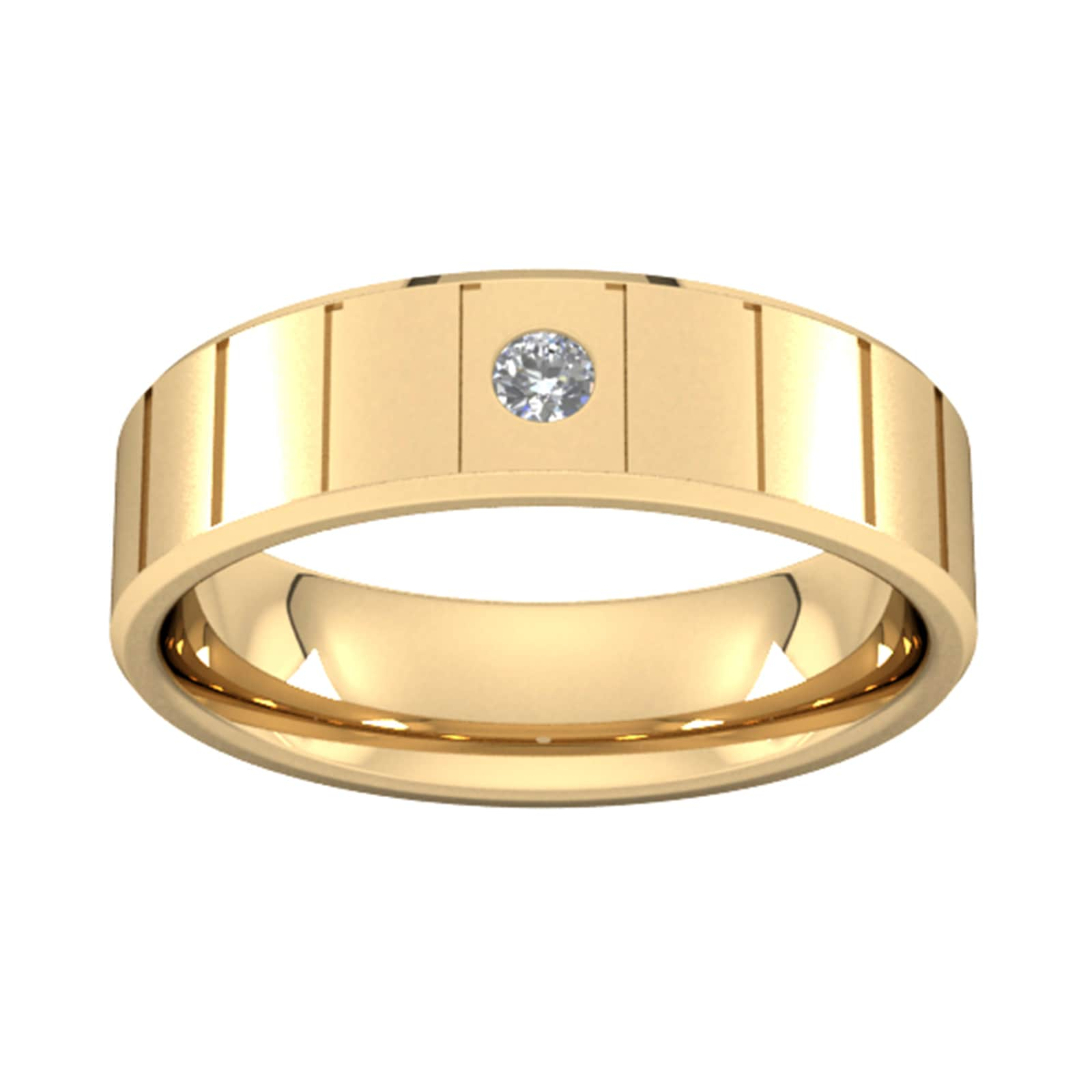 6mm Brilliant Cut Diamond Set With Vertical Lines Wedding Ring In 9 Carat Yellow Gold - Ring Size V